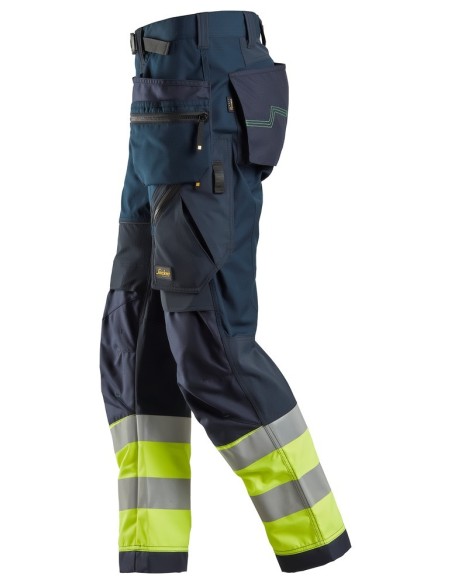 6931 Pantalones largos de trabajo de alta visibilidad clase 1 con bolsillos flotantes FlexiWork azul marino-amarillo