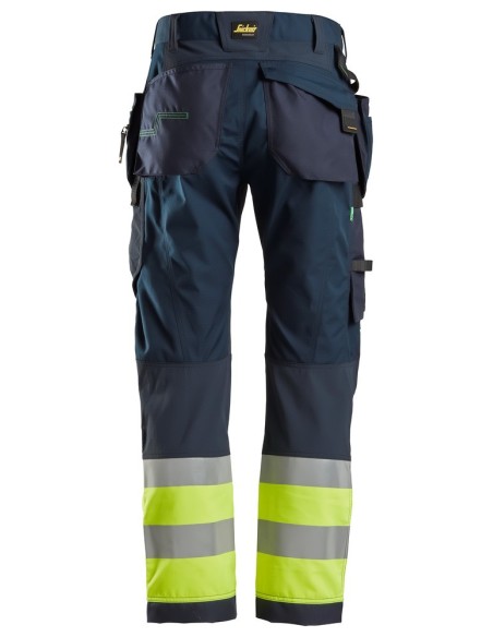 6931 Pantalones largos de trabajo de alta visibilidad clase 1 con bolsillos flotantes FlexiWork azul marino-amarillo