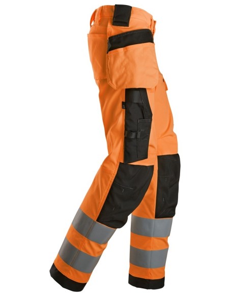 6743 Pantalones largos de trabajo elasticos de alta visibilidad clase 2 para mujer con bolsillos flotantes naranja-negro
