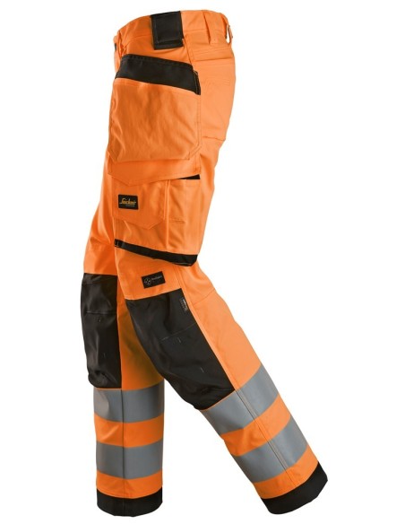 6743 Pantalones largos de trabajo elasticos de alta visibilidad clase 2 para mujer con bolsillos flotantes naranja-negro