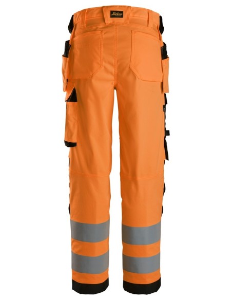 6743 Pantalones largos de trabajo elasticos de alta visibilidad clase 2 para mujer con bolsillos flotantes naranja-negro