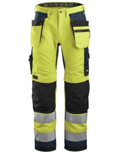 6230 Pantalones largos de trabajo de alta visibilidad clase 2 con bolsillos flotantes AllroundWork amarillo/ azul marino