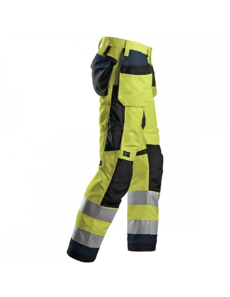 6230 Pantalones largos de trabajo de alta visibilidad clase 2 con bolsillos flotantes AllroundWork amarillo/ azul marino