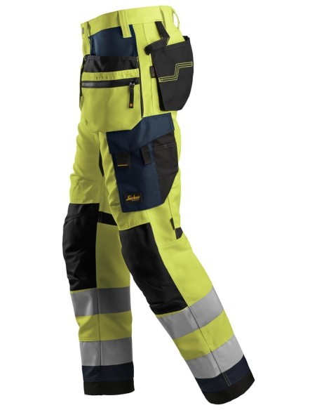 6230 Pantalones largos de trabajo de alta visibilidad clase 2 con bolsillos flotantes AllroundWork amarillo/ azul marino