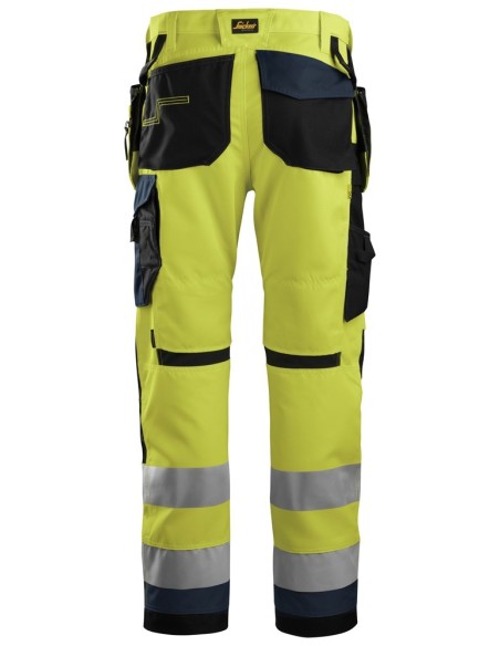 6230 Pantalones largos de trabajo de alta visibilidad clase 2 con bolsillos flotantes AllroundWork amarillo/ azul marino