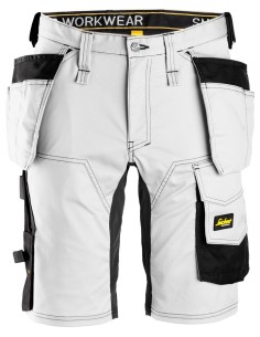 6141 Pantalones cortos de trabajo elasticos Slim Fit AllroundWork con bolsillos flotantes blanco/ negro