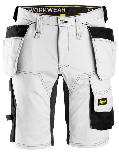 6141 Pantalones cortos de trabajo elasticos Slim Fit AllroundWork con bolsillos flotantes blanco/ negro