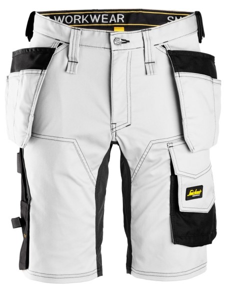 6141 Pantalones cortos de trabajo elasticos Slim Fit AllroundWork con bolsillos flotantes blanco/ negro