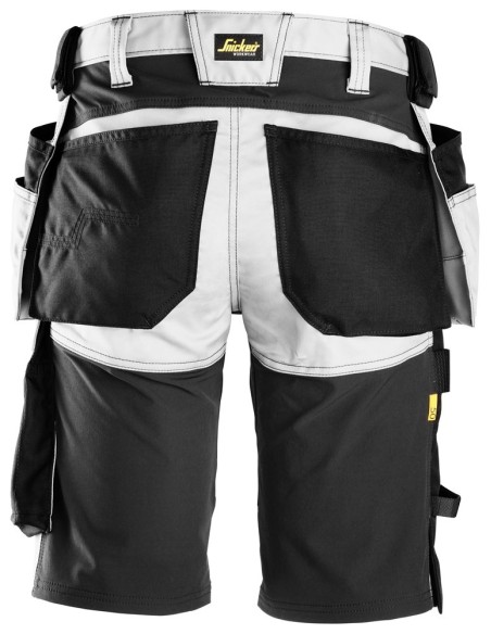 6141 Pantalones cortos de trabajo elasticos Slim Fit AllroundWork con bolsillos flotantes blanco/ negro