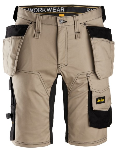 6141 Pantalones cortos de trabajo elasticos Slim Fit AllroundWork con bolsillos flotantes beige/ negro