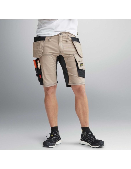 6141 Pantalones cortos de trabajo elasticos Slim Fit AllroundWork con bolsillos flotantes beige/ negro