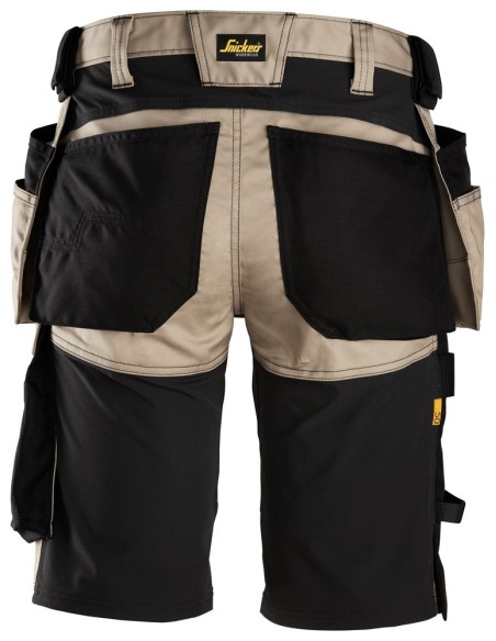 6141 Pantalones cortos de trabajo elasticos Slim Fit AllroundWork con bolsillos flotantes beige/ negro
