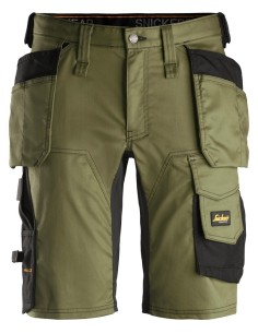 6141 Pantalones cortos de trabajo elasticos Slim Fit AllroundWork con bolsillos flotantes verde caqui/ negro