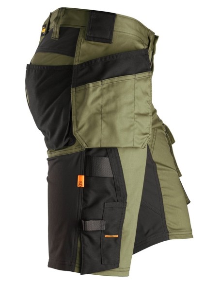 6141 Pantalones cortos de trabajo elasticos Slim Fit AllroundWork con bolsillos flotantes verde caqui/ negro