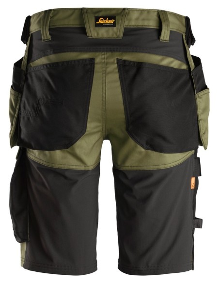 6141 Pantalones cortos de trabajo elasticos Slim Fit AllroundWork con bolsillos flotantes verde caqui/ negro