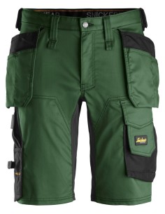 6141 Pantalones cortos de trabajo elasticos Slim Fit AllroundWork con bolsillos flotantes verde forestal/ negro