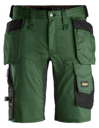 6141 Pantalones cortos de trabajo elasticos Slim Fit AllroundWork con bolsillos flotantes verde forestal/ negro