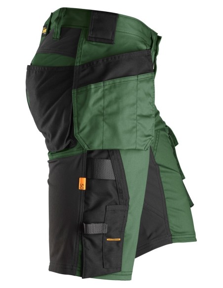 6141 Pantalones cortos de trabajo elasticos Slim Fit AllroundWork con bolsillos flotantes verde forestal/ negro