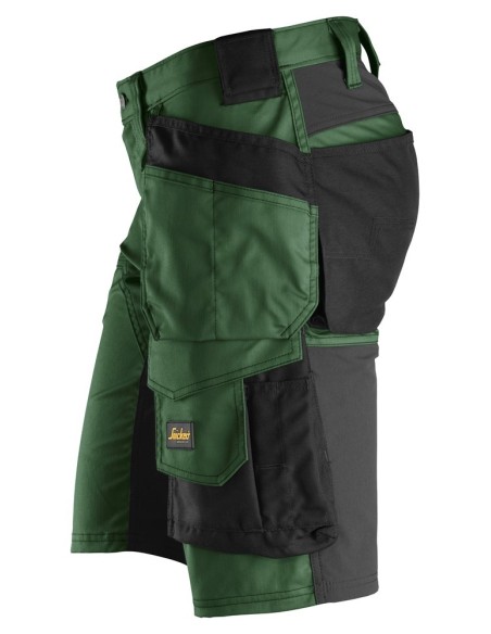 6141 Pantalones cortos de trabajo elasticos Slim Fit AllroundWork con bolsillos flotantes verde forestal/ negro