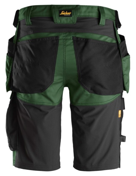 6141 Pantalones cortos de trabajo elasticos Slim Fit AllroundWork con bolsillos flotantes verde forestal/ negro