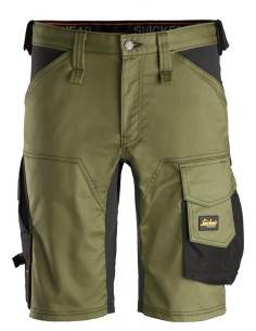 6143 Pantalones cortos de trabajo elasticos Slim Fit AllroundWork verde kaki/ negro