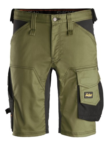 6143 Pantalones cortos de trabajo elasticos Slim Fit AllroundWork verde kaki/ negro