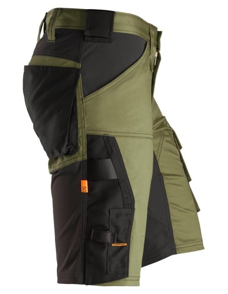 6143 Pantalones cortos de trabajo elasticos Slim Fit AllroundWork verde kaki/ negro