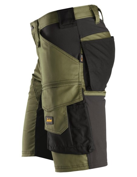6143 Pantalones cortos de trabajo elasticos Slim Fit AllroundWork verde kaki/ negro