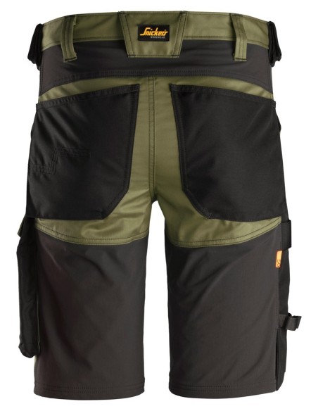 6143 Pantalones cortos de trabajo elasticos Slim Fit AllroundWork verde kaki/ negro