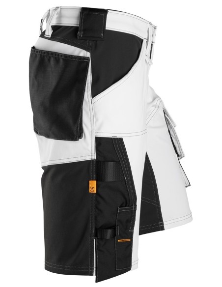 6153 Pantalones cortos de trabajo elasticos de ajuste holgado AllroundWork blanco/ negro