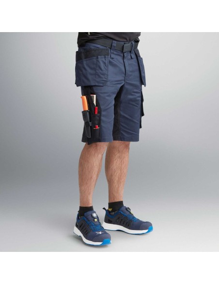 6151 Pantalones cortos de trabajo elasticos de ajuste holgado AllroundWork con bolsillos flotantes azul marino/ negro