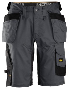 6151 Pantalones cortos de trabajo elasticos de ajuste holgado AllroundWork con bolsillos flotantes gris acero/ negro