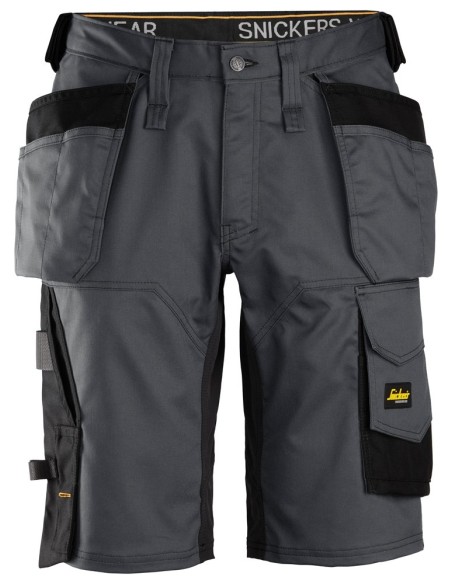 6151 Pantalones cortos de trabajo elasticos de ajuste holgado AllroundWork con bolsillos flotantes gris acero/ negro