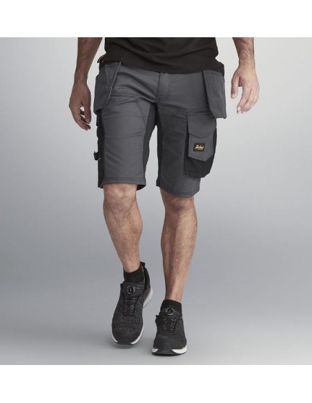 6151 Pantalones cortos de trabajo elasticos de ajuste holgado AllroundWork con bolsillos flotantes gris acero/ negro