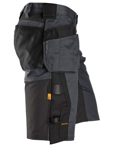 6151 Pantalones cortos de trabajo elasticos de ajuste holgado AllroundWork con bolsillos flotantes gris acero/ negro