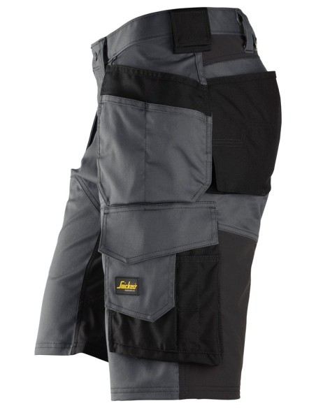 6151 Pantalones cortos de trabajo elasticos de ajuste holgado AllroundWork con bolsillos flotantes gris acero/ negro