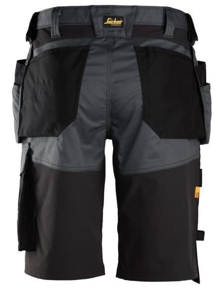 6151 Pantalones cortos de trabajo elasticos de ajuste holgado AllroundWork con bolsillos flotantes gris acero/ negro