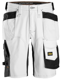 6151 Pantalones cortos de trabajo elasticos de ajuste holgado AllroundWork con bolsillos flotantes blanco/ negro