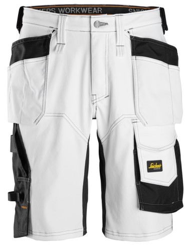 6151 Pantalones cortos de trabajo elasticos de ajuste holgado AllroundWork con bolsillos flotantes blanco/ negro