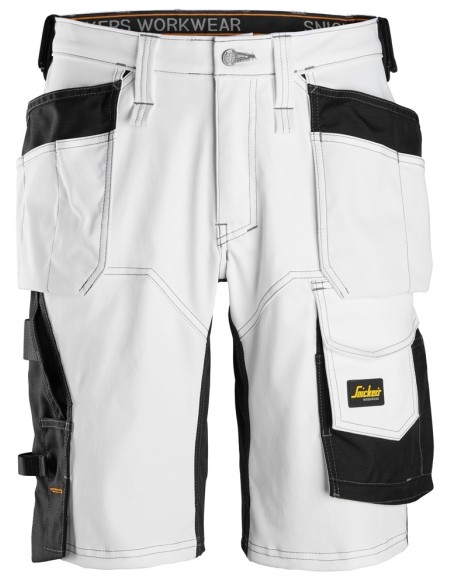 6151 Pantalones cortos de trabajo elasticos de ajuste holgado AllroundWork con bolsillos flotantes blanco/ negro