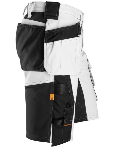 6151 Pantalones cortos de trabajo elasticos de ajuste holgado AllroundWork con bolsillos flotantes blanco/ negro
