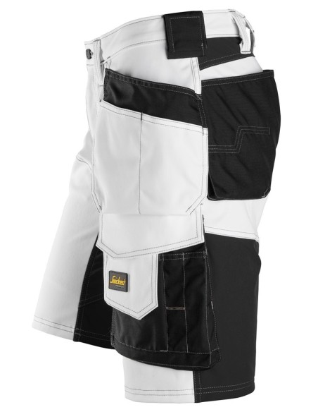 6151 Pantalones cortos de trabajo elasticos de ajuste holgado AllroundWork con bolsillos flotantes blanco/ negro