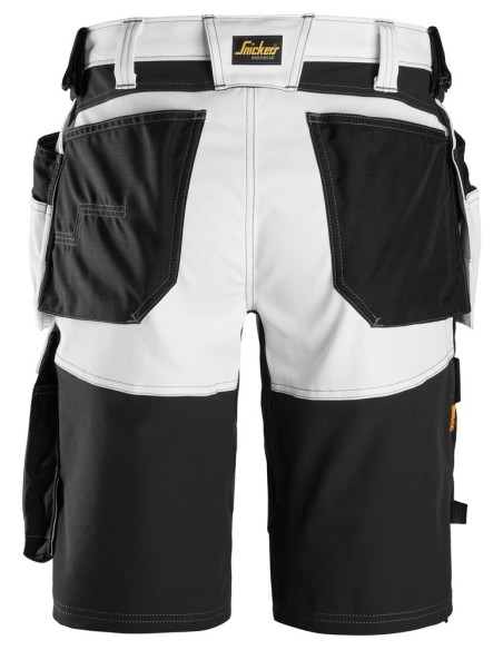 6151 Pantalones cortos de trabajo elasticos de ajuste holgado AllroundWork con bolsillos flotantes blanco/ negro
