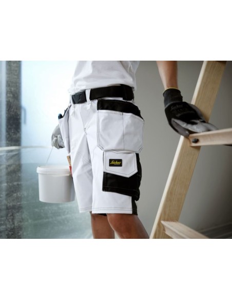 6147 Pantalones cortos de trabajo elasticos para mujer con bolsillos flotantes AllroundWork blanco/ negro