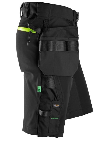 6140 Pantalones cortos de trabajo elasticos FlexiWork Softshell con bolsillos flotantes negro/ amarillo neon