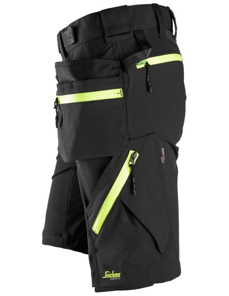 6140 Pantalones cortos de trabajo elasticos FlexiWork Softshell con bolsillos flotantes negro/ amarillo neon