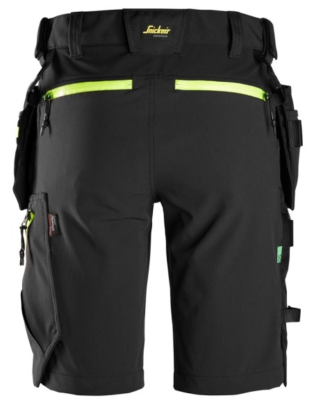 6140 Pantalones cortos de trabajo elasticos FlexiWork Softshell con bolsillos flotantes negro/ amarillo neon