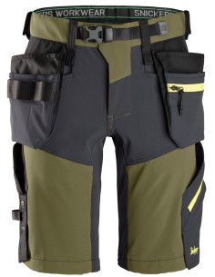 6140 Pantalones cortos de trabajo elasticos FlexiWork Softshell con bolsillos flotantes verde kaki/ gris acero