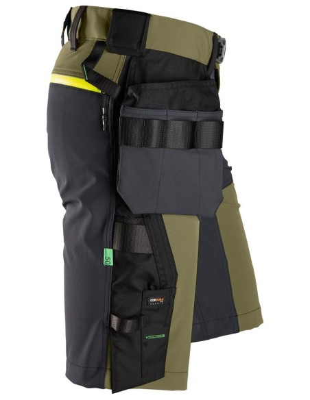 6140 Pantalones cortos de trabajo elasticos FlexiWork Softshell con bolsillos flotantes verde kaki/ gris acero