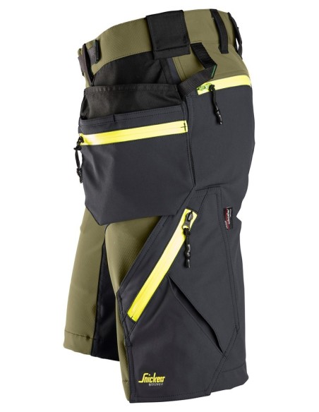 6140 Pantalones cortos de trabajo elasticos FlexiWork Softshell con bolsillos flotantes verde kaki/ gris acero